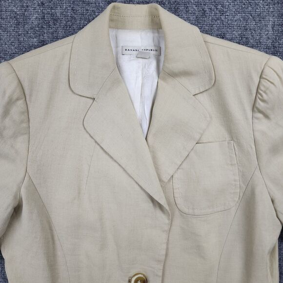 Banana Republic Blazer Womens 6 Beige Linen Stretch Blend Casual Y2K Career Coat - Picture 11 of 16